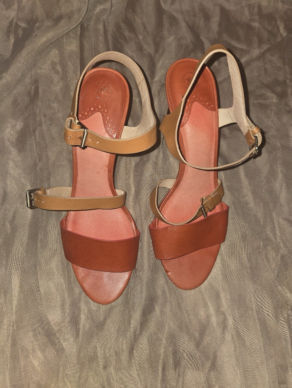 Johnston & Murphy Two-Tone Tan and Rust Leather Slingback Sandals
